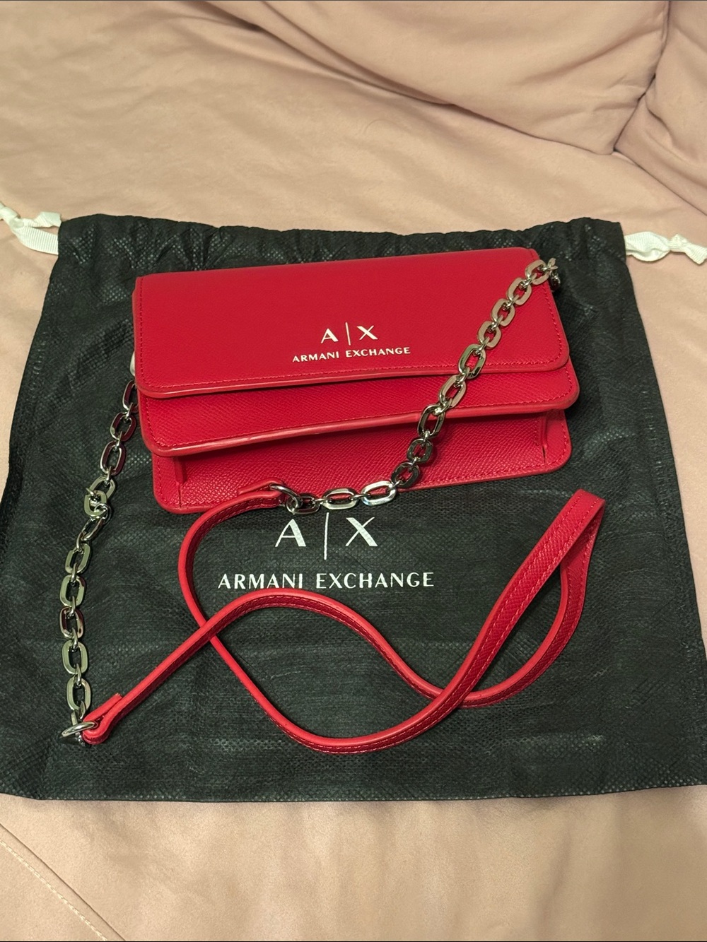 Armani Exchange Red Chain Crossbody Wallet Bag